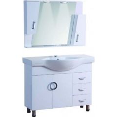 Σετ Έπιπλο Μπάνιου με Πάγκο, Νιπτήρα και Ερμάριο Καθρεφτη με φώτα led LONG LIFE-100 σε λευκό Χρώμα