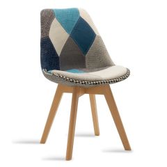 Καρέκλα gaston pakoworld ύφασμα patchwork μπλε γκρι-φυσικό πόδι