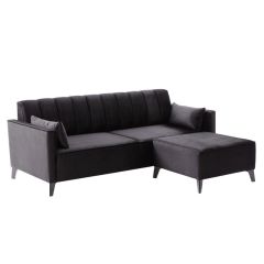 Γωνιακός καναπές-κρεβάτι pwf-0576 pakoworld βελούδο μαύρο 206x88x80εκ