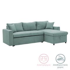Γωνιακός καναπές-κρεβάτι αναστρέψιμος lilian pakoworld ύφασμα πράσινο μέντας 225x148x81εκ